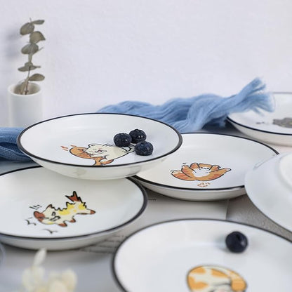 SOCOSY Super Cute Cartoon Animal Ceramic Sauce Dishes, Seasoning Dishes, Little Cat Dog Bird Feeding Bowls, Sushi Soy Dipping Bowls, Appetizer Plates, Dessert Plates, Set of 6-Cats-5 Inch
