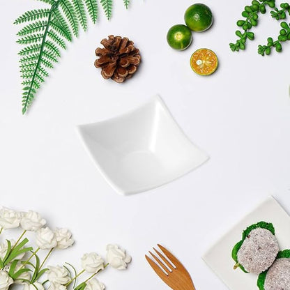 Pure White Ceramic Snack Dishes 4-corner Sauce Dishes for Appetizers Dips Condiments