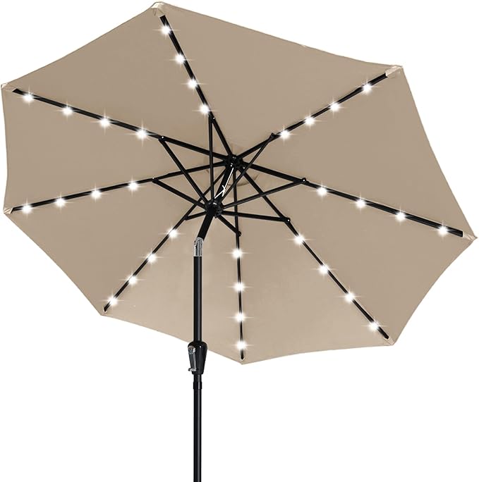 ABCCANOPY Outdoor 11FT Solar Led Patio Umbrellas with 32LED Lights (Tan)