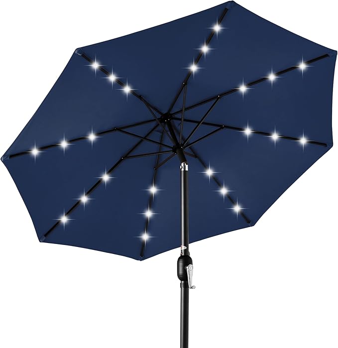 Best Choice Products 10ft Solar Polyester LED Lighted Patio Umbrella w/Tilt Adjustment and UV-Resistant Fabric
