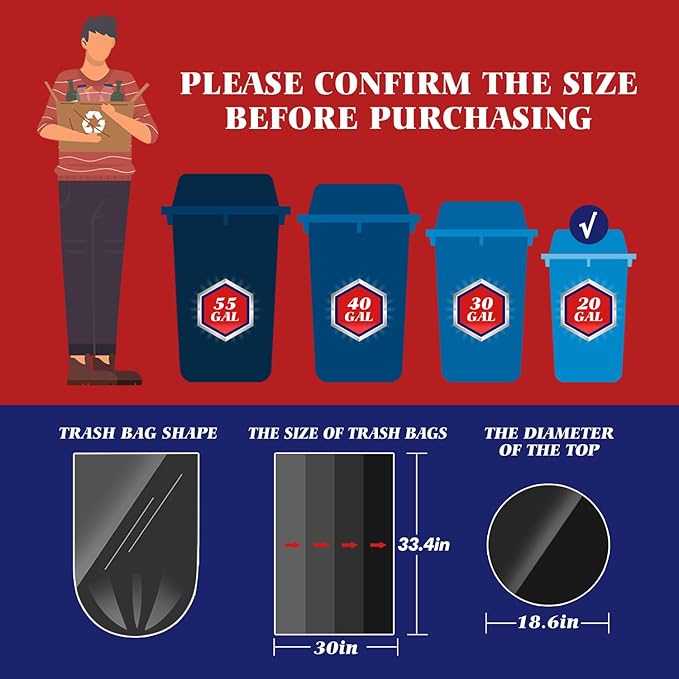 Teivio Black Trash Bags 20-25 Gallon 60 Count | Large Multipurpose | Fit 18
