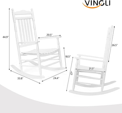 VINGLI Wooden Rocking Chair, Outdoor Chair with 450 lbs Support (White, 1PC)