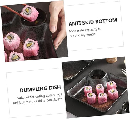 Japanese Ceramic Dumpling Dish with Sauce Grid Appetizer Plate for Dipping Sauce for Sushi and Condiments for Entertaining