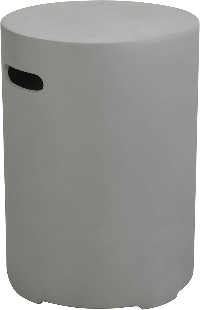 AMS Fireplace | Elementi Lunar Concrete Propane Tank Cover (Cylinder Smooth - Light Gray) | GFRC, Light Gray Color, Round Shape, Size - 15.7 x 15.7 x 20 inches | Suited for Lunar Light grey fire pit.