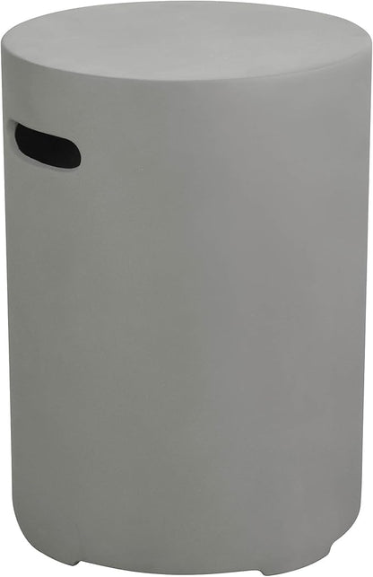 AMS Fireplace | Elementi Lunar Concrete Propane Tank Cover (Cylinder Smooth - Light Gray) | GFRC, Light Gray Color, Round Shape, Size - 15.7 x 15.7 x 20 inches | Suited for Lunar Light grey fire pit.
