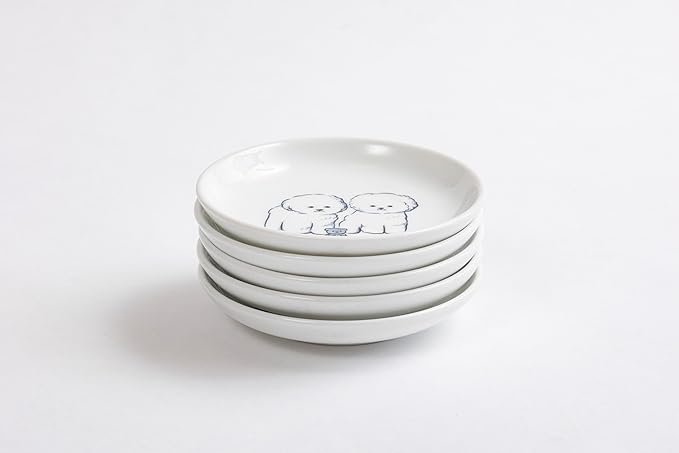Cute dogs plates,Japense dish Mino ware,Blue glaze,Sushi Soy source dish Set of 5