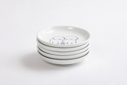 Cute dogs plates,Japense dish Mino ware,Blue glaze,Sushi Soy source dish Set of 5
