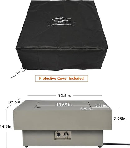 Propane Fire Pit Table, 32.5-inch 50,000 BTU Outdoor Gas Fire Table for Patio w/Lid, Glass Rocks, Cover, Pre-Attached 10ft Propane Hose, Flint Gray