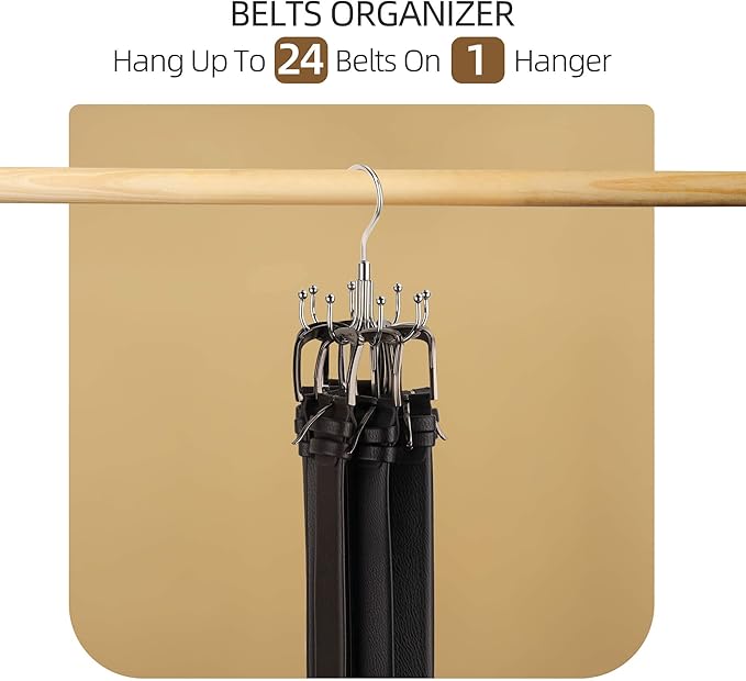 ZEDODIER Belt Hanger, 4 Pack Rotatable Belt Rack Closet Accessories Organizer