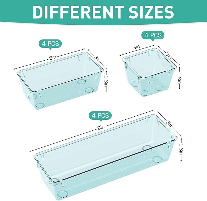WOWBOX 12 Pack Clear Drawer Organizer Set, Acrylic Drawer Storage Trays