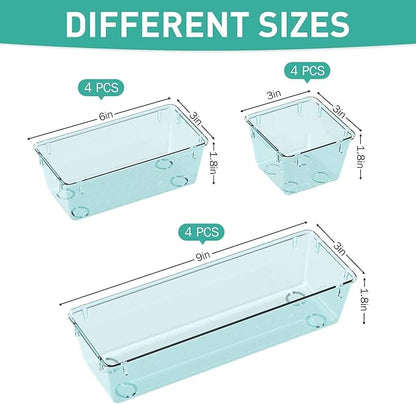WOWBOX 12 Pack Clear Drawer Organizer Set, Acrylic Drawer Storage Trays