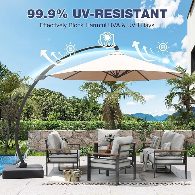 Aoxun 11 FT Cantilever Umbrella with Base Included, Patio Large Aluminum Offset Umbrella Windproof with 360°Rotation, Heavy Duty Frame for Outdoor, Pool, Deck and Garden