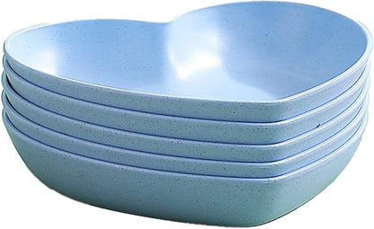 Incauca 5 Pack 6 Inch Heart Shape Mini Dipping Sauces Bowls, Unbreakable Wheat Straw Small Snack Dessert Dishes, Salad Plates for Sushi Side Dish Fruit Appetizer Cake, Blue