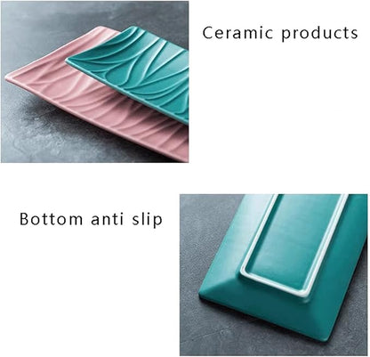 Appetizer Bowls 9.4inch Ceramic Plate Tree Pattern Rectangular Plate Ceramic Tray for Sushi Appetizer Snack Fruit Cake Server Tray Display Serving Dishes. Salad Bowls (Color : D, Size : 24cm)