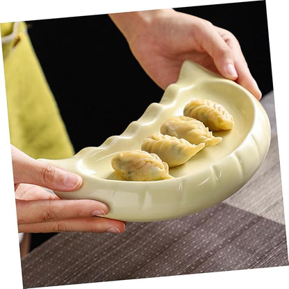 Alipis Dumpling-shaped Ceramic Plate Creative Dinnerware for Appetizers Snacks and Decorative Use Microwave and Dishwasher Safe Plates for Kitchen Dining