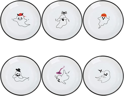 SOCOSY Cute Cartoon Ghost Seasoning Dishes Sauce Dishes Sushi Dipping Bowls Appetizer Plates Little Cat Feeding Plates, Serving Dish for Home Kitchen Restaurant Halloween-Ghost-5 Inch