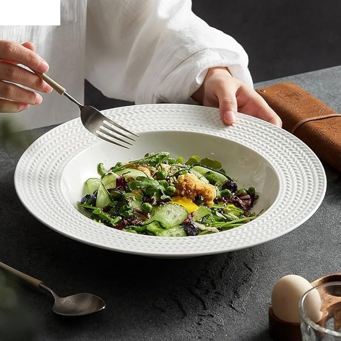 Plates Dinner Plate Simple Ceramic Salad Plate Kitchen Restaurant Main Dish Plate Household Pure White Soup Bowl，C 12inch One Size