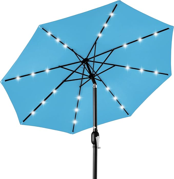 Best Choice Products 10ft Solar Polyester LED Lighted Patio Umbrella w/Tilt Adjustment and UV-Resistant Fabric