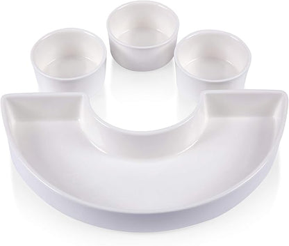 PICNIC TIME NFL Symphony Appetizer Serving Tray Set, Party Platter Set, Appetizer Plate, (Bamboo & White Ceramic)