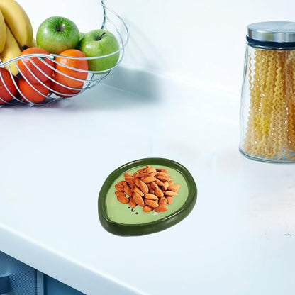 Veemoon Cute Avocado-shaped Ceramic Plate 4-inch Hand-painted Fruit Dish Reusable Appetizer Tray for Serving Snacks and Dipping Sauces at Home Or Parties