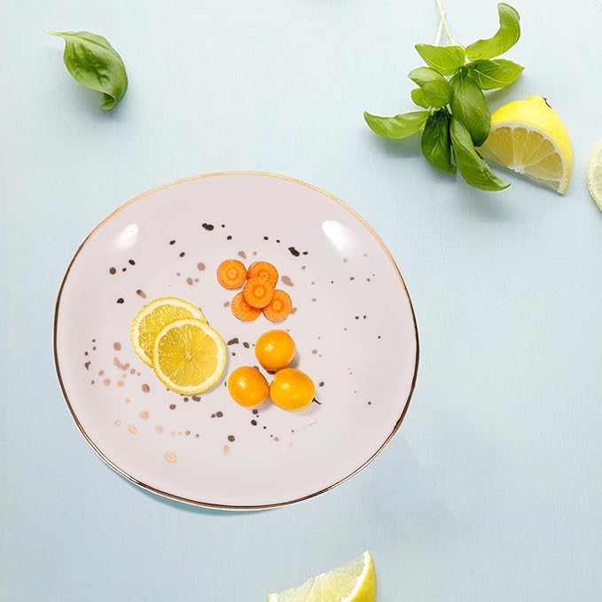ARTIBETTER Nordic Style Ceramic Food Serving Plate White Speckled Design Irregular round Dessert Dish for Steamed Fish and Steak Appetizer Use