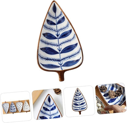 OUNONA Leaf Shape Mini Snack Dish Set Hand-Painted Ceramic Appetizer Plates for Sauces and Seasonings for Household Use and Entertaining