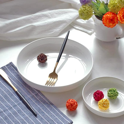 ARTIBETTER Ceramic Shallow Food Serving Plate 21cm Bright White Steamed Food and Pasta Storage Dish for Western Cuisine Breakfast and Appetizers