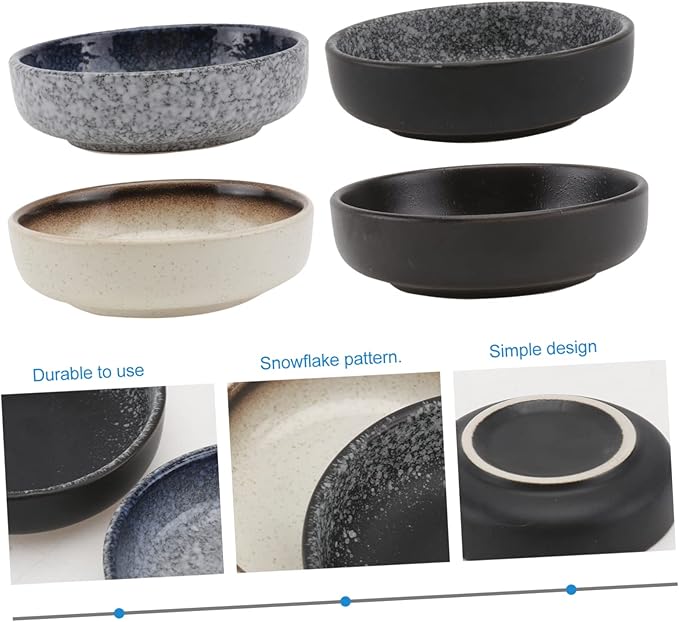 4pcs Ceramic Sauce Dishes Set Mini Appetizer Plates Decorative Style Microwave Safe Small Serving Bowls for Dipping Sauces and Condiments