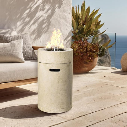 16 inch Propane Fire Column, 50,000 BTU Outside Gas Fire Pit with Glass Wind Guard, Lava Rocks for Outside Patio, Garden, Backyard