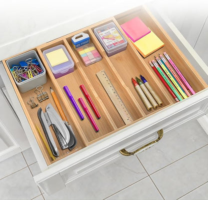 Bamboo Expandable Kitchen Drawer Organizer, 3-5 Slots Drawer Organizer