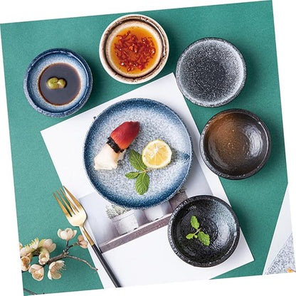 Luxshiny 5Pcs Assorted Color Ceramic Dipping Bowls Appetizer Plates for Sauces Condiments and Desserts Unique Design for Home Restaurant and Japanese Cuisine