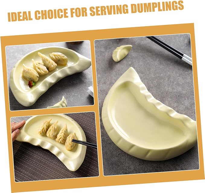 Alipis Dumpling-shaped Ceramic Plate Creative Dinnerware for Appetizers Snacks and Decorative Use Microwave and Dishwasher Safe Plates for Kitchen Dining