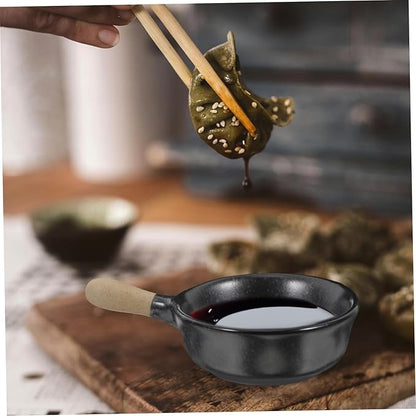 VOSAREA Porcelain Dipping Dish with Ergonomic Handle Ceramic Sauce Bowl for Sushi Condiments Appetizer Plate Black Seasoning Cup for Dining and Parties