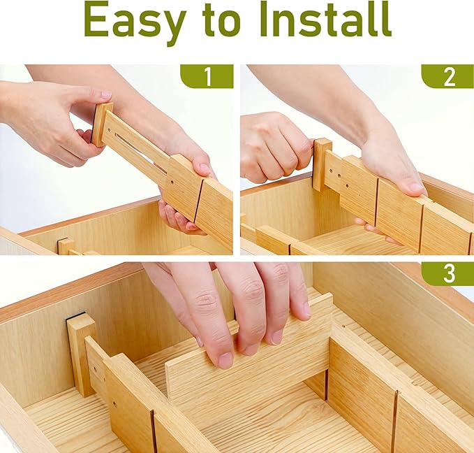 Whitmor Adjustable Bamboo Drawer Dividers, Expandable 17"-22" Drawer Organizer