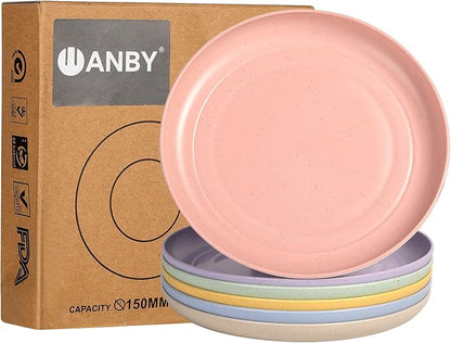 Wheat Straw Plates Lightweight Unbreakable Dinner Dishes Plates Set Dishwasher & Microwave Safe (Small 6 Pack 5.9')