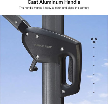 PURPLE LEAF 11 Feet Patio Umbrella with Base Outdoor Cantilever Round Umbrella Aluminum Offset Umbrella with 360-degree Rotation for Garden Deck Pool Patio Light Grey