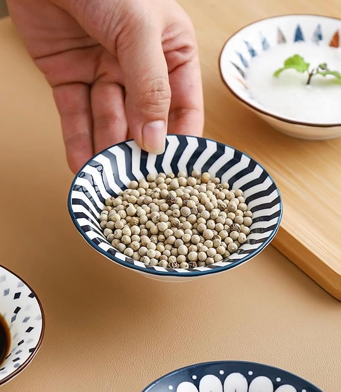 4 Pack 3 oz Small Ceramic Side Dish Japanese Dipping Sauce Dish Soy Sauce Dish Cute Mini Bowls for Sushi,Dipping,Ketchup,Condiment,Snack,BBQ Party