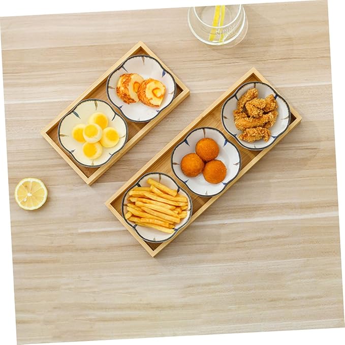 Japanese Ceramic Snack Dish Set 6-Piece Stylish Appetizer Plates Divided Sauce and Seasoning Bowls for Home Dining for Dipping Serving Desserts and Snacks