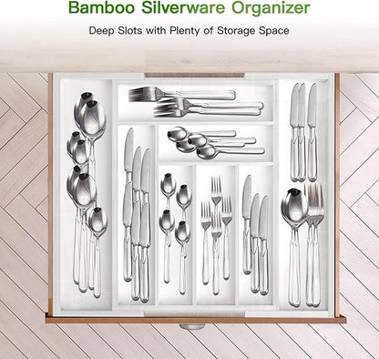 Pipishell Bamboo Expandable Drawer Organizer