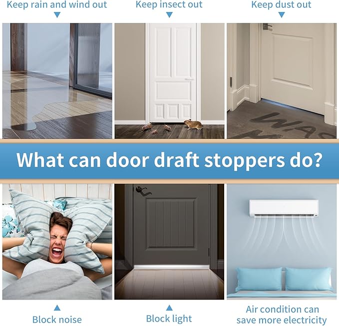 Hojoy 2 Pack Under Door Draft Stopper, Adjustable Door Sweep Anti-Collision