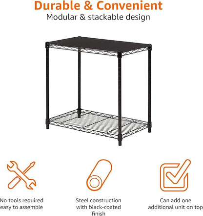 Amazon Basics 2-Shelf Stackable Storage, 13.3" D x 23.2" W x 22.2" H, Black