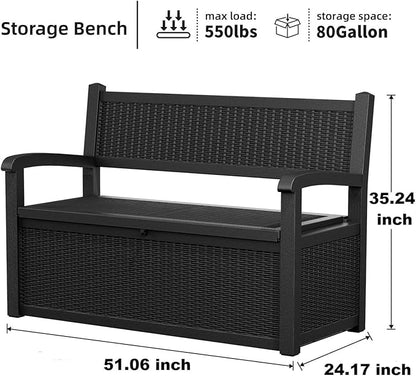 DRATO 75 Gallon Storage Bench Deck Box Outdoor Indoor,Lockable Durable All-Weather Seating with Hidden Storage,Deck Storage for Garden, Pool, Patio,Black
