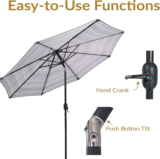 Sunnydaze Outdoor Patio Umbrella - Polyester Table Market Umbrella with Push-Button Tilt and Crank - 8 Sturdy Ribs - Catalina Beach Stripe - 9ft