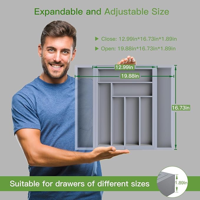 Pipishell Bamboo Expandable Drawer Organizer