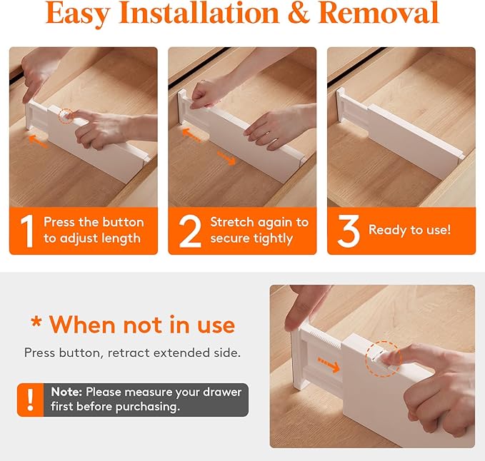 Lifewit 5 Pack 4" High Drawer Dividers 28-43.5cm/11-17" Adjustable Drawer