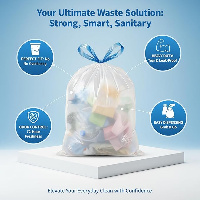 150 Count 3 Gallon Small Trash Bags Drawstring