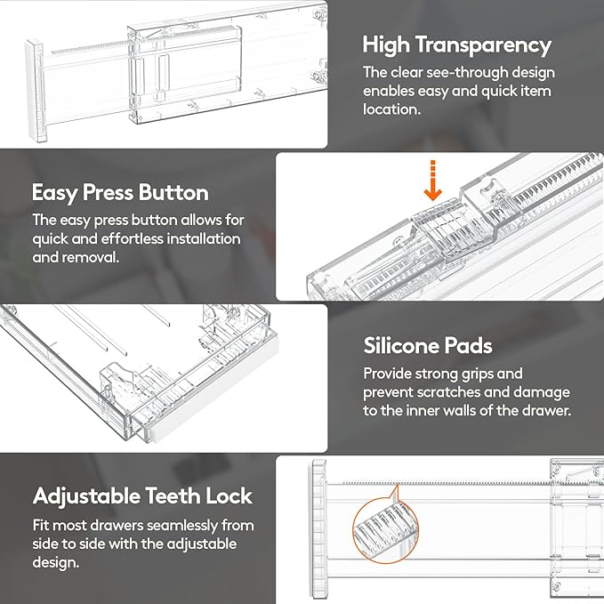 Lifewit 8 Pack 4" High Drawer Dividers 28-43.5cm/11-17" Adjustable Drawer