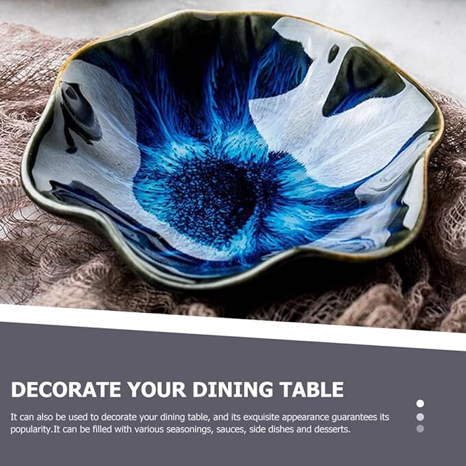 VILLCASE 3pcs Ceramic Sauce Dipping Plates Set with Lotus Leaf Pattern, Blue Gradient, Natural Rice, and Vintage White Colors, Small Condiment and Appetizer Serving Dishes for Random Color