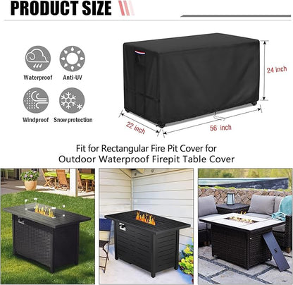 Youlvy Fire Pit Cover Rectangular 54 Inch - Waterproof Outdoor Fire Table Cover Rectangle Heavy Duty, 600D Patio Propane Gas Firepit Cover Rectangular Tear Weather Resistant - 54 x 22 x 24 Inch