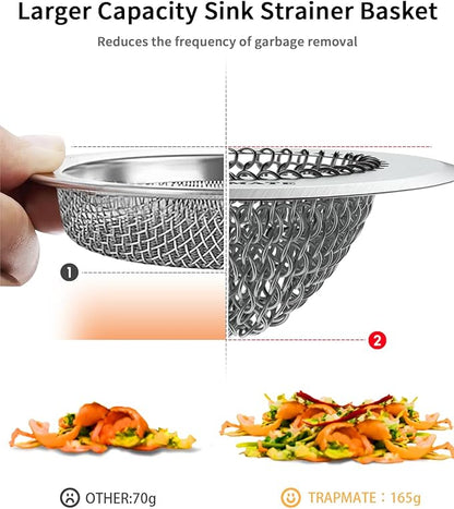 TRAPMATE Kitchen Sink Drain Strainer, Reversible Chain Mesh Sink Strainer